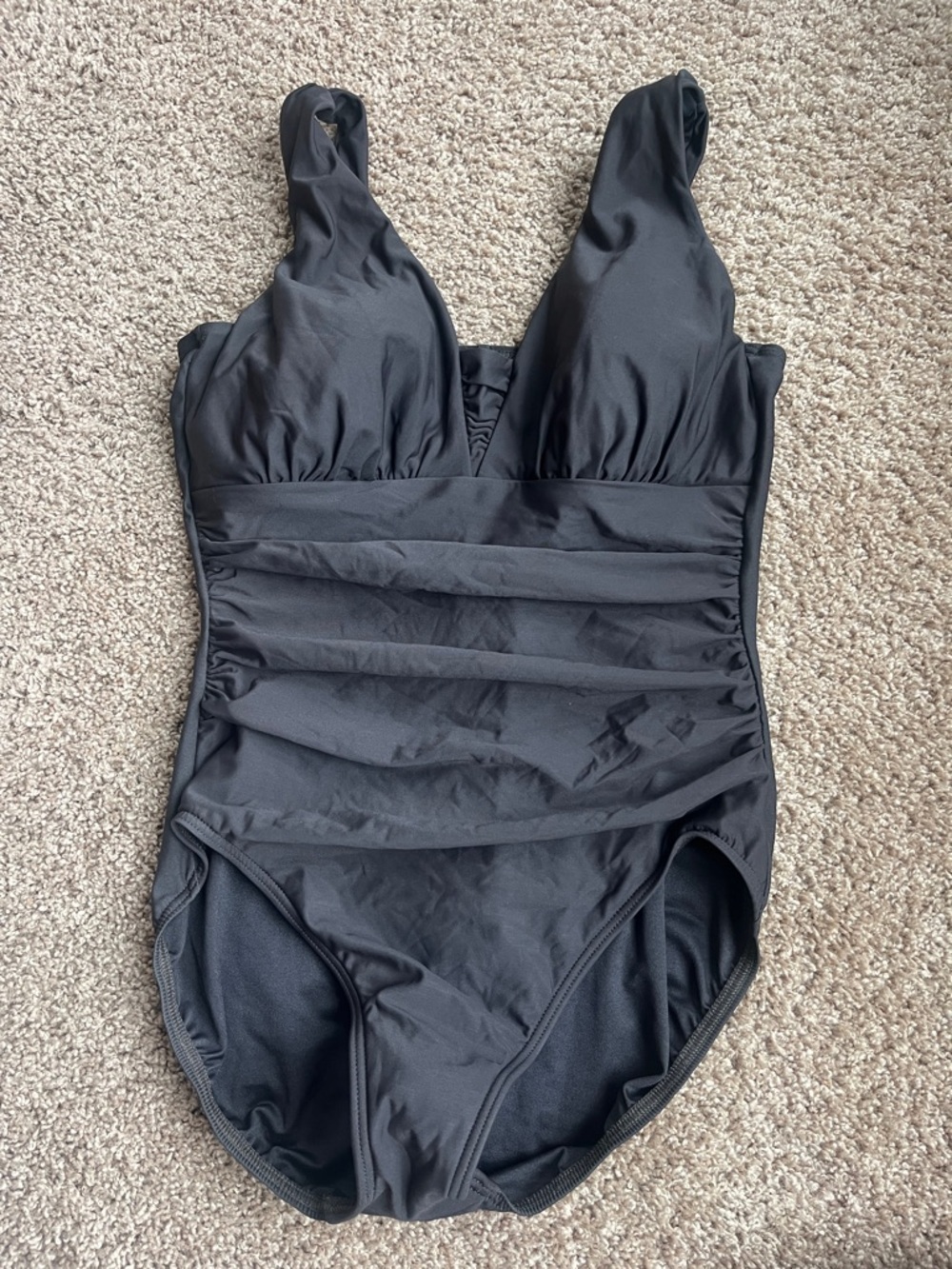 Lands' End Black Ruched One-Piece Swimsuit Size 14